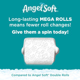 Advertisement for Angel Soft toilet paper with a blue background and text highlighting 'Long-lasting MEGA ROLLS'.