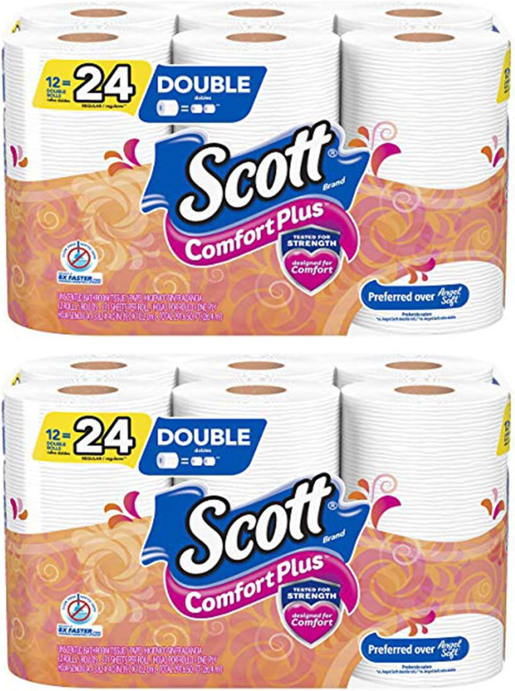 Scott ComfortPlus Toilet Paper, 12 Double Rolls, Bath Tissue (2 Pack)