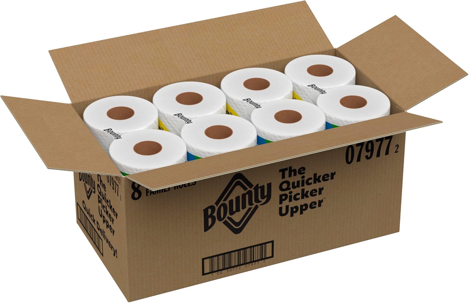 Bounty Quick-Size Paper Towels, White, 8 Family Rolls = 20 Regular Rolls