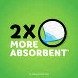 Promotional graphic with '2X More Absorbent' text and a logo on a green background
