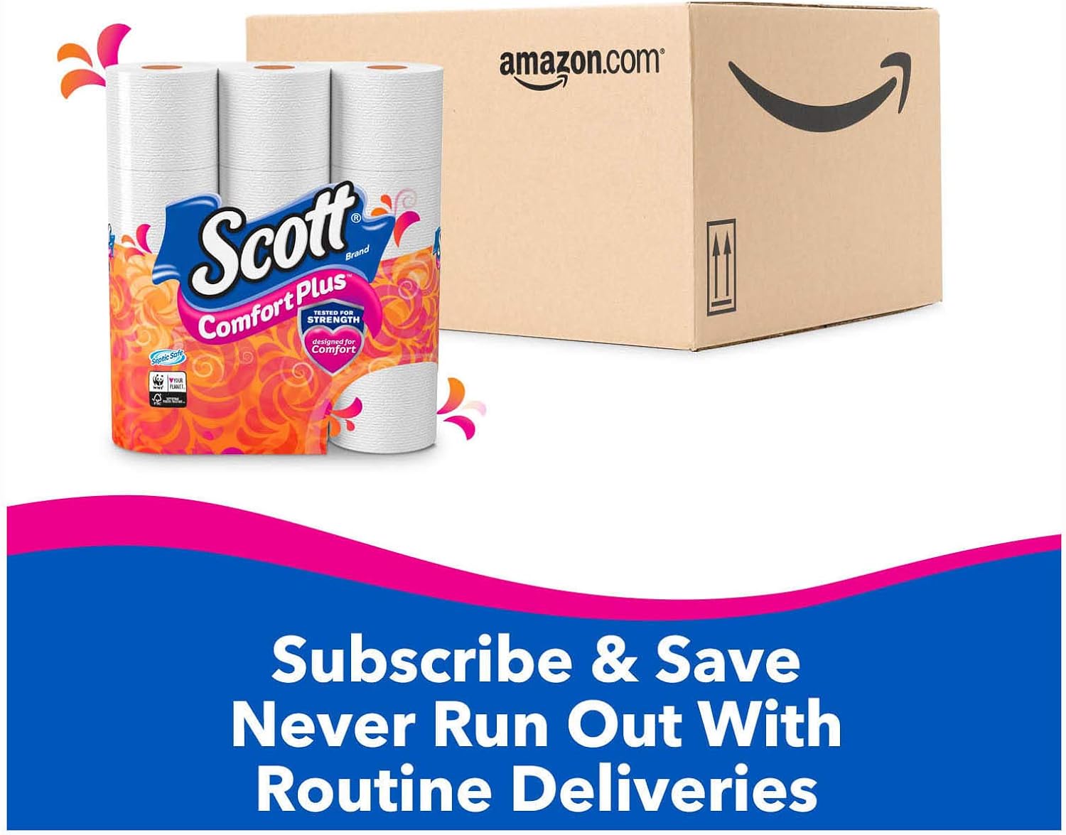 Scott ComfortPlus Toilet Paper, 4 Packs of 6 Mega Rolls (24 Rolls Total) Bath Tissue, White