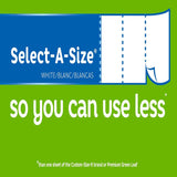 Promotional graphic for Select-A-Size paper with a green background