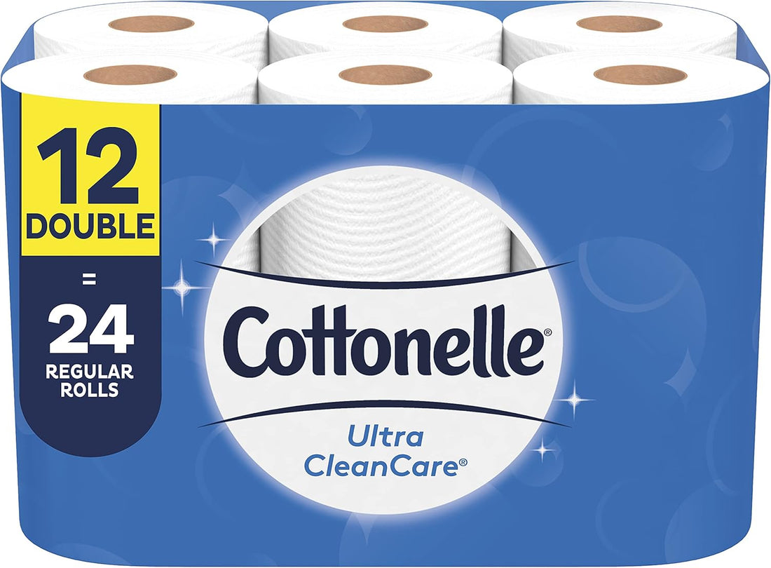 Cottonelle Ultra CleanCare Toilet Paper, 12 Double Rolls, Strong Bath Tissue (12 Double Rolls = 24 Regular Rolls)