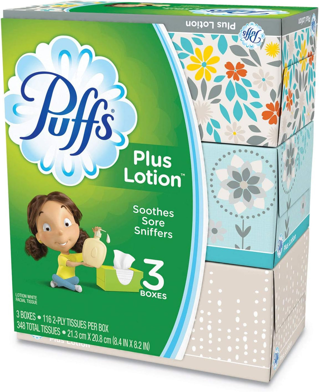 Plus Lotion Facial Tissue, White, 2-Ply, 116/Box, 3 Boxes/Pack [ESS]