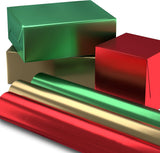 Hallmark Metallic Foil Wrapping Paper, 3 Rolls (Red, Green, Gold), 60 Sq Ft