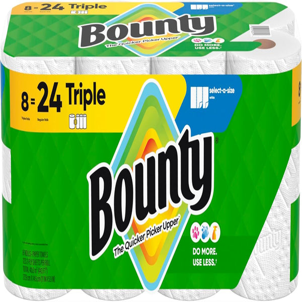 Bounty Select-A-Size Paper Towels, 8 Triple Rolls, White, 135 Sheets Per Roll
