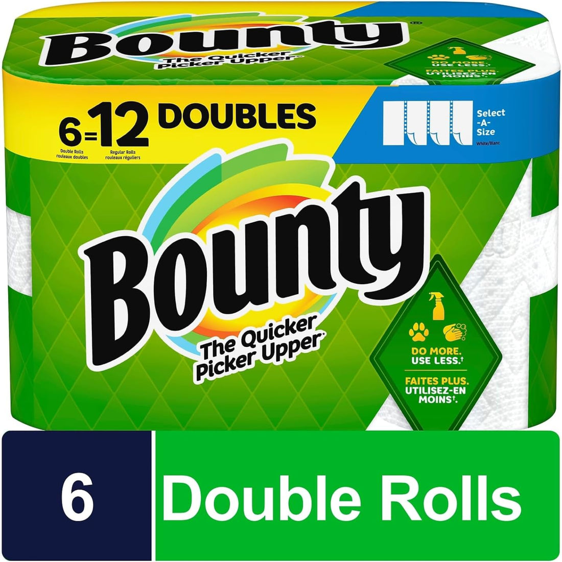 Bounty paper towels packaging with green and yellow design