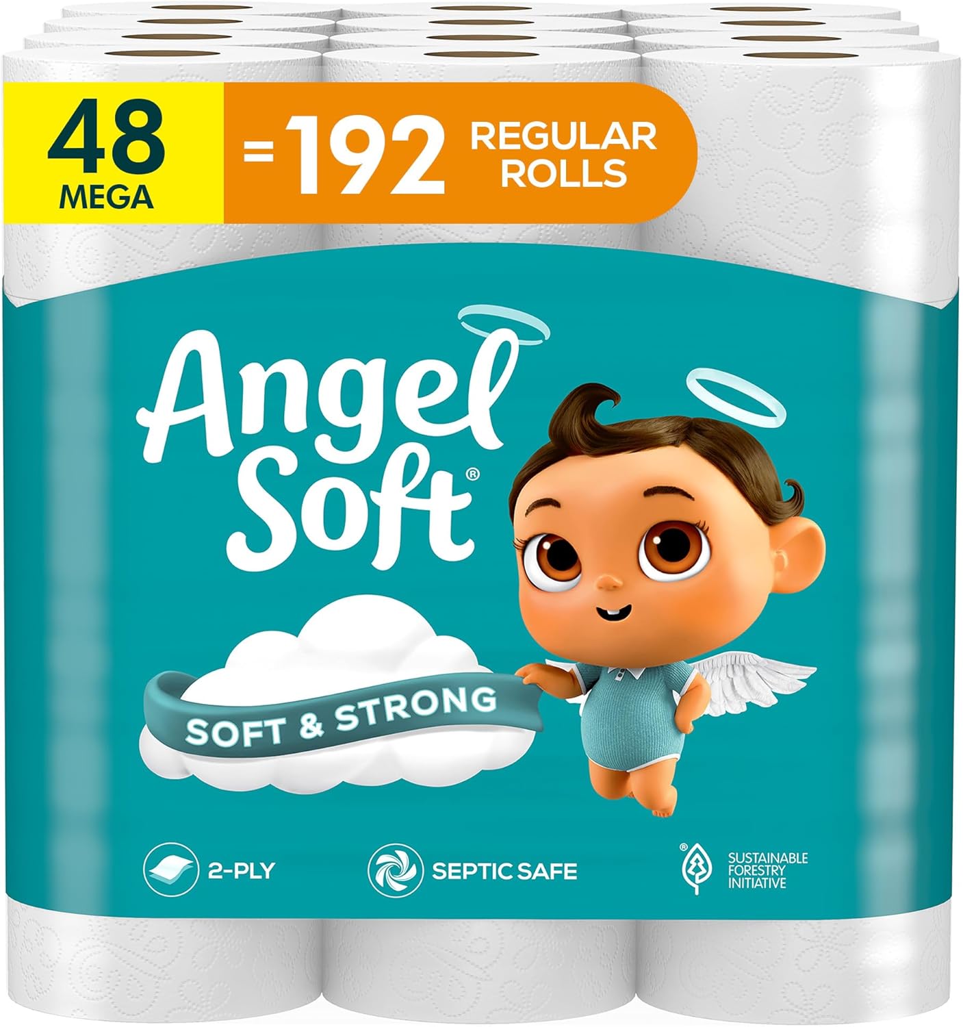 Angel Soft Toilet Paper, 16 Mega Rolls = 64 Regular Rolls, Soft and Strong Toilet Tissue
