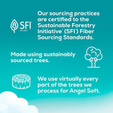 Promotional graphic about sustainable forestry practices with SFI logo and tree icons on a blue background.