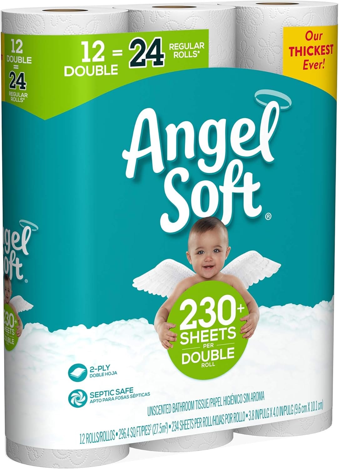 Angel Soft, Toilet Paper, Double Rolls, 12 Count of 234 Sheets Per Roll