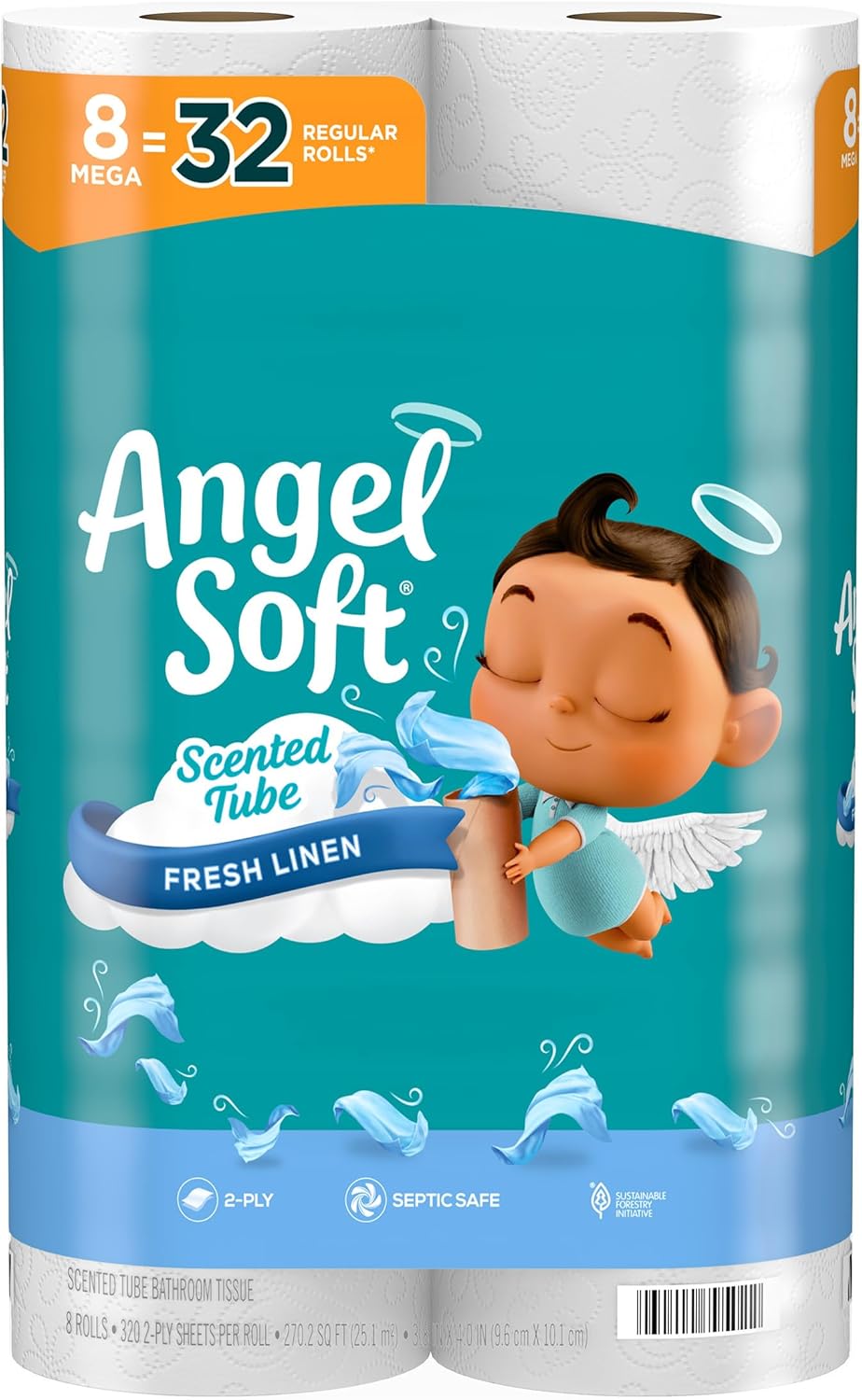 Angel Soft Toilet Paper with Fresh Linen Scented Tube, 48 Mega Rolls = 192 Regular Rolls, Soft and Strong Toilet Tissue