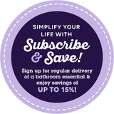 Promotional graphic with text 'Simplify your life with Subscribe & Save!' on a purple background.