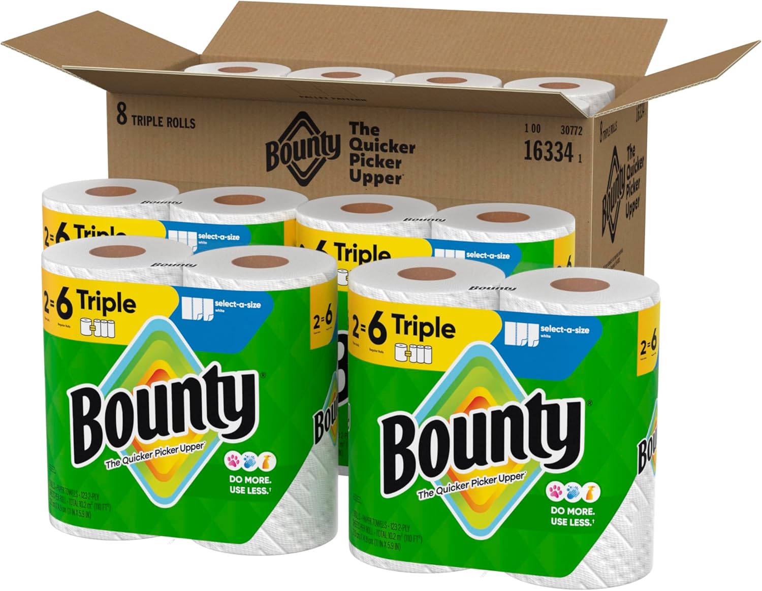 Bounty Select-A-Size Paper Towels, White, 2 Triple Rolls = 6 Regular Rolls