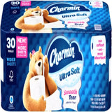 Pack of Charmin Ultra Soft toilet paper with a bear character on a blue background