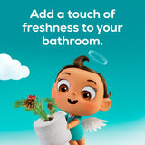 Cartoon character holding a plant with text on a blue background