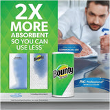 Bounty paper towels packaging with a man cleaning a surface, emphasizing absorbency and effectiveness.