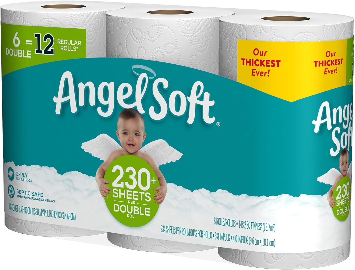 Angel Soft Toilet Paper, 6 Double Rolls, 6 = 12 Regular Bath Tissue Rolls