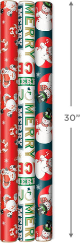 Hallmark Vintage Christmas Wrapping Paper with Cut Lines, 3 Rolls (Dancing Santa, Snowman, Holiday Words), 120 Sq Ft – view 3