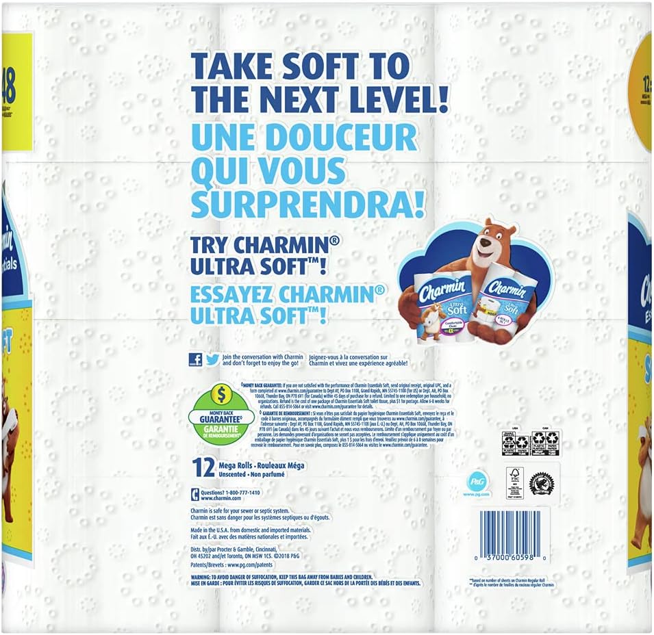 Charmin Essentials Soft Toilet Paper Mega Rolls, 9 ct