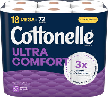 Cottonelle Ultra Comfort Toilet Paper 18 Mega Rolls (18 Mega Rolls = 72 Regular Rolls) 244 Sheets per Roll Packaging May Vary