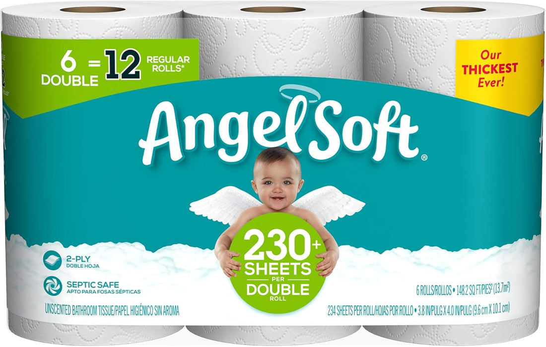 Angel Soft Toilet Paper, 6 Double Rolls, 6 = 12 Regular Bath Tissue Rolls