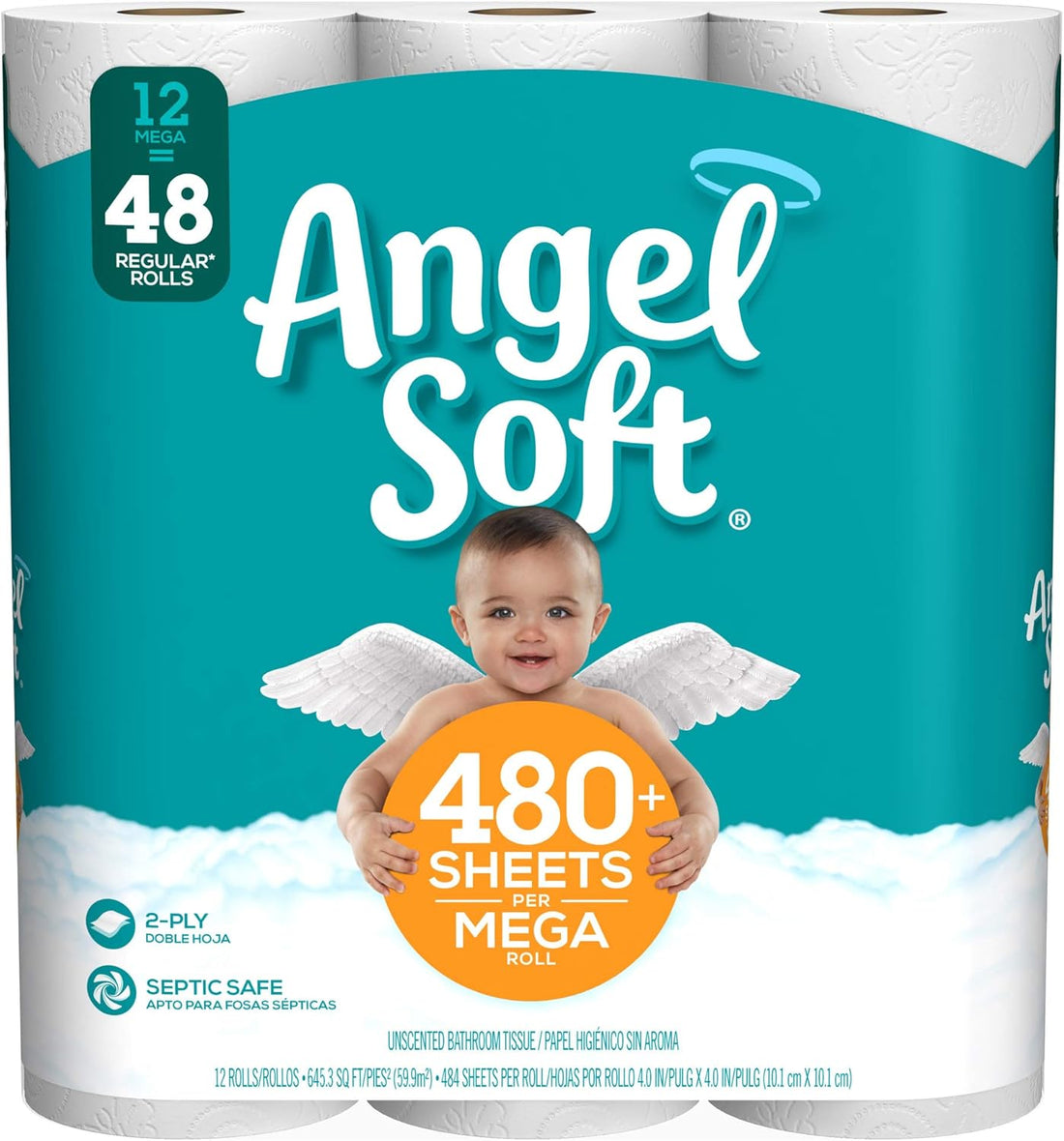 Angel Soft Toilet Paper, 484 Sheets per roll, 12 Count (Pack of 1)