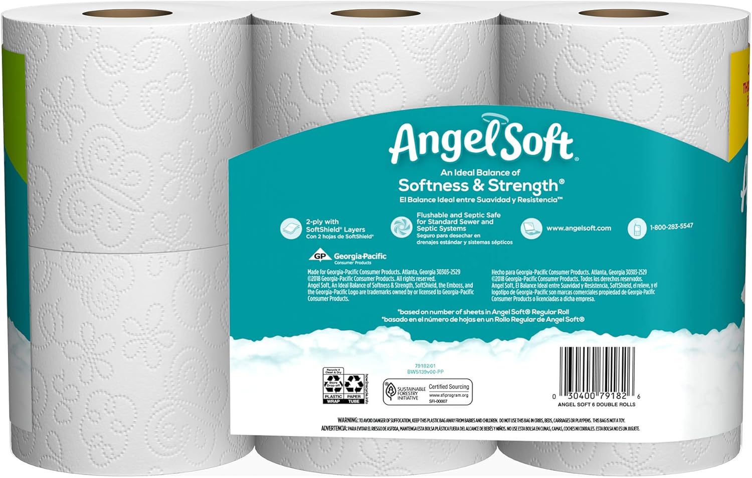 Angel Soft Toilet Paper, 6 Double Rolls, 6 = 12 Regular Bath Tissue Rolls