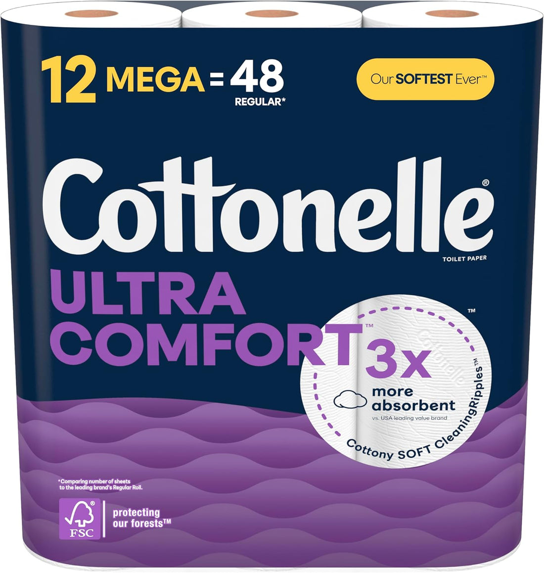 Cottonelle Ultra Comfort Toilet Paper, 12 Mega Rolls (48 Regular Rolls), 244 Sheets per Roll