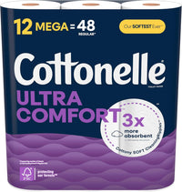 Cottonelle Ultra Comfort Toilet Paper, 12 Mega Rolls (48 Regular Rolls), 244 Sheets per Roll