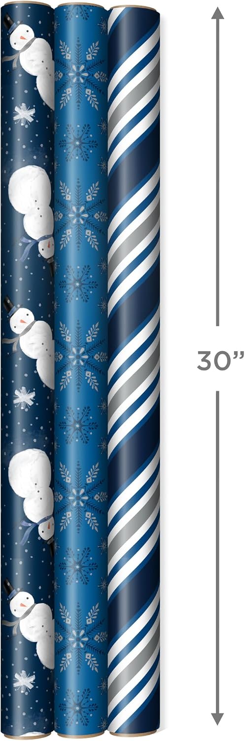 Hallmark Navy Blue Christmas Wrapping Paper Set with Bows, Ribbon & Tags, 3 Rolls, 90 Sq Ft – view 3