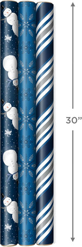 Hallmark Navy Blue Christmas Wrapping Paper Set with Bows, Ribbon & Tags, 3 Rolls, 90 Sq Ft – view 3