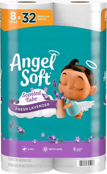 Angel Soft Toilet Paper with Fresh Lavender Scented Tube, 48 Mega Rolls = 192 Regular Rolls, Soft and Strong Toilet Tissue