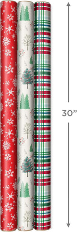 Hallmark Red & Green Christmas Wrapping Paper Set with Bows, Ribbon & Tags, 3 Rolls, 90 Sq Ft – view 3