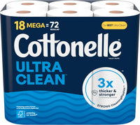 Cottonelle Ultra Clean Toilet Paper, 18 Mega Rolls (18 Mega Rolls = 72 Regular Rolls), 284 Sheets Per Roll, Packaging May Vary