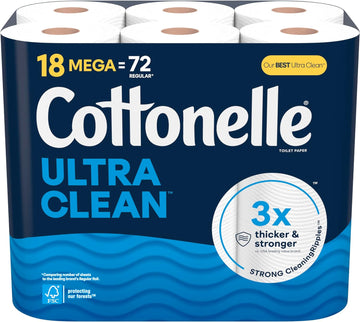 Cottonelle Ultra Clean Toilet Paper, 18 Mega Rolls (18 Mega Rolls = 72 Regular Rolls), 284 Sheets Per Roll, Packaging May Vary