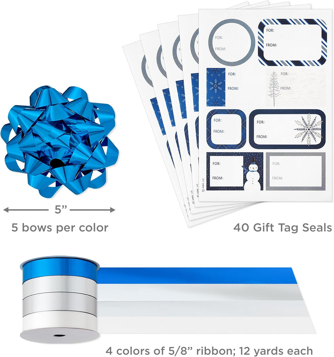 Hallmark Navy Blue Christmas Wrapping Paper Set with Bows, Ribbon & Tags, 3 Rolls, 90 Sq Ft – view 4