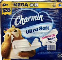 Charmin Ultra Soft Smooth Tear Toilet Paper, 32 Mega Rolls, 128 Regular Rolls