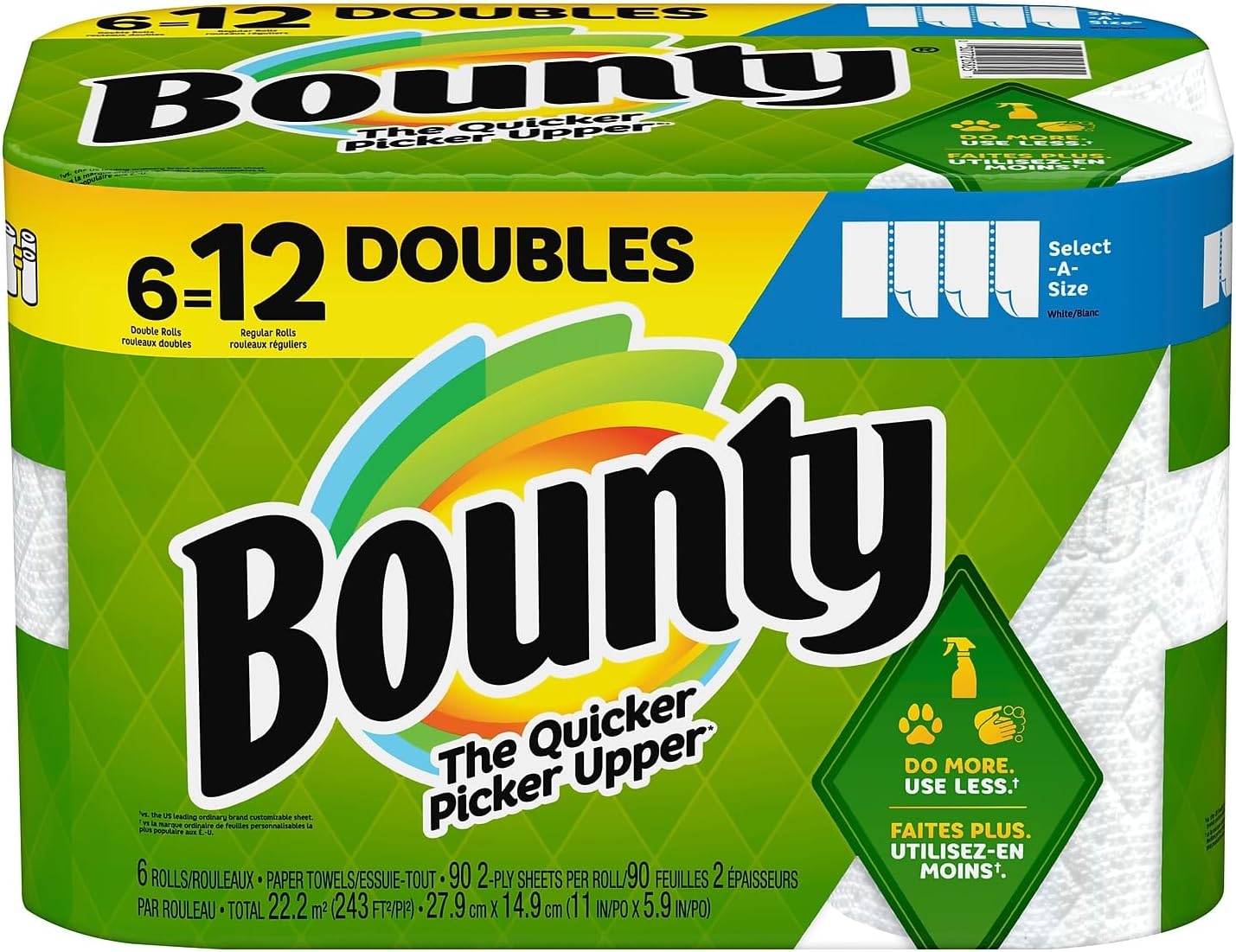 Bounty 1939879 Select-A-Size Kitchen Rolls Paper Towels 2-Ply 110 Sheets/Roll (74801/95054)