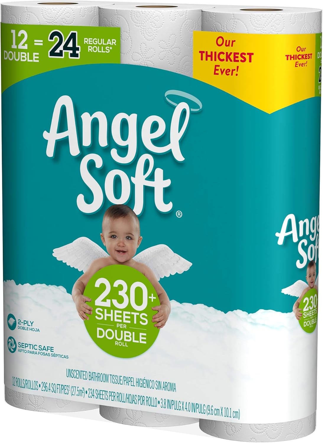Angel Soft, Toilet Paper, Double Rolls, 12 Count of 234 Sheets Per Roll