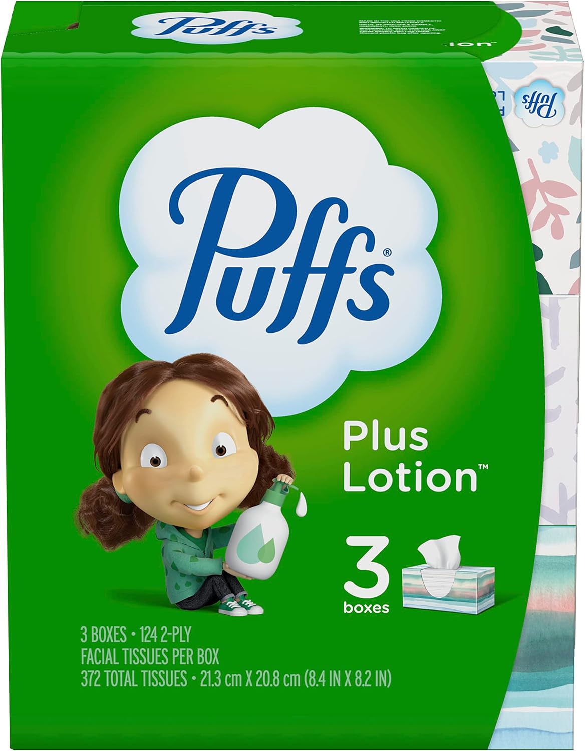 Puffs Plus Lotion Facial Tissue, 3 Family Boxes, 124 Tissues Per Box