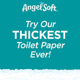 Advertisement for Angel Soft toilet paper with text on a teal background