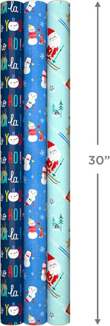 Hallmark Reversible Kids' Christmas Wrapping Paper, 3 Rolls (Skiing Santa, Penguins, Snowmen), 120 Sq Ft – view 3