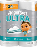 Angel Soft Ultra Toilet Paper, 6 Mega Rolls = 24 Regular Rolls, 2 Ply Toilet Tissue