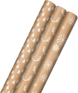 Hallmark Kraft Christmas Wrapping Paper, 3 Rolls (Trees, Antlers, Snowflakes), 90 Sq Ft