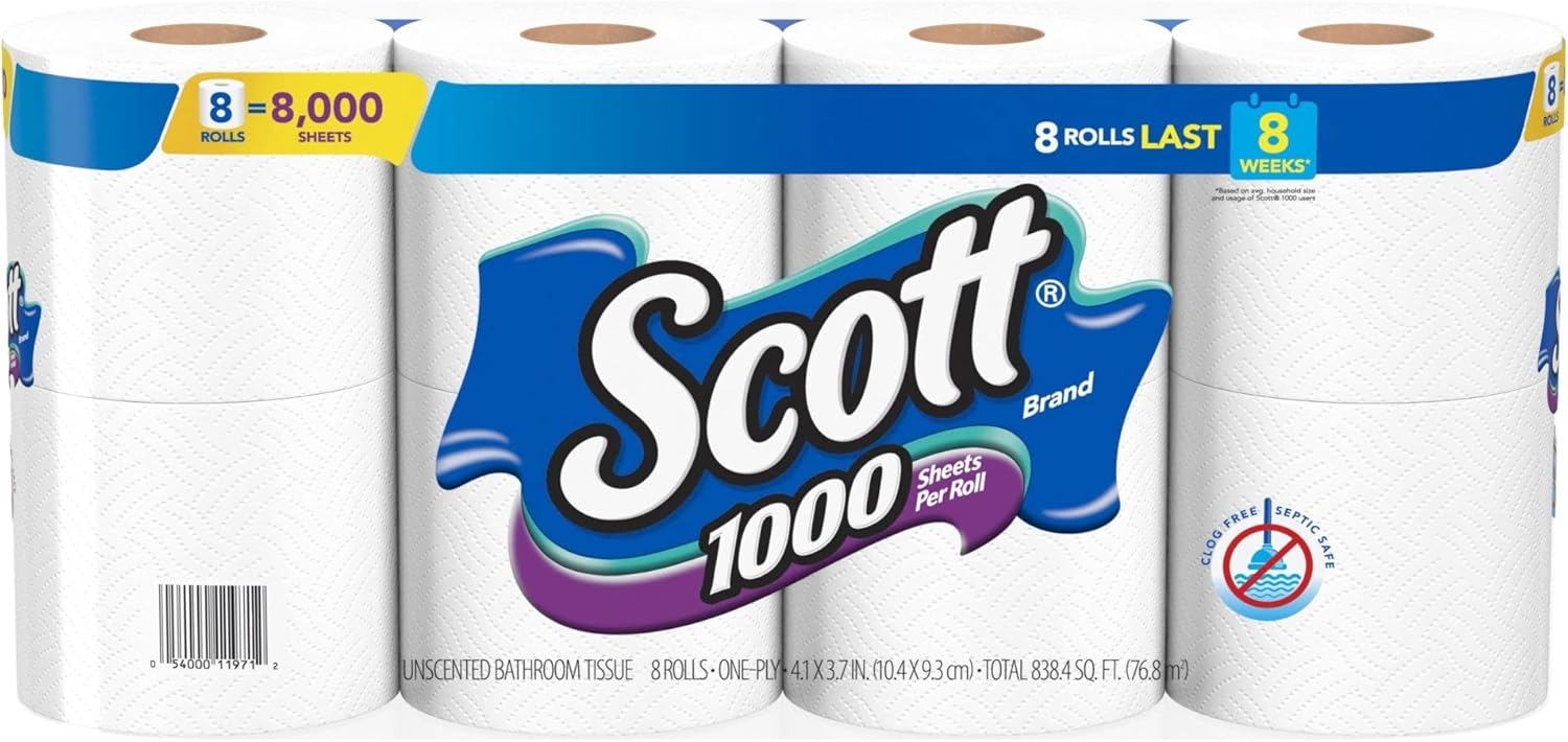 Scott, Scott Bath Tissue 8 Roll Septic-Safe, 1-Ply Toilet Tissue