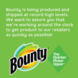 Bounty logo on a green background with text about product production and shipping.