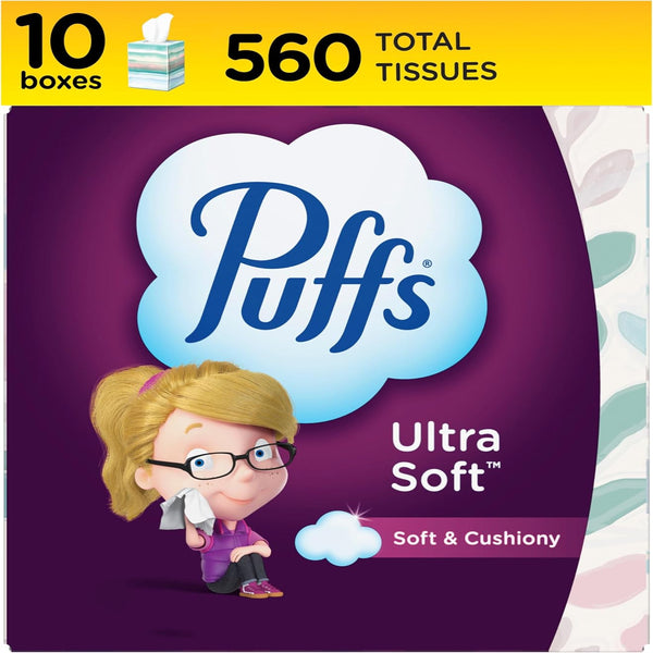 Puffs Ultra Soft Facial Tissue, Non-Lotion - 10 Cube Boxes, 560 Count