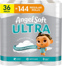 Angel Soft Ultra Toilet Paper, 6 Mega Rolls = 24 Regular Rolls, 2 Ply Toilet Tissue