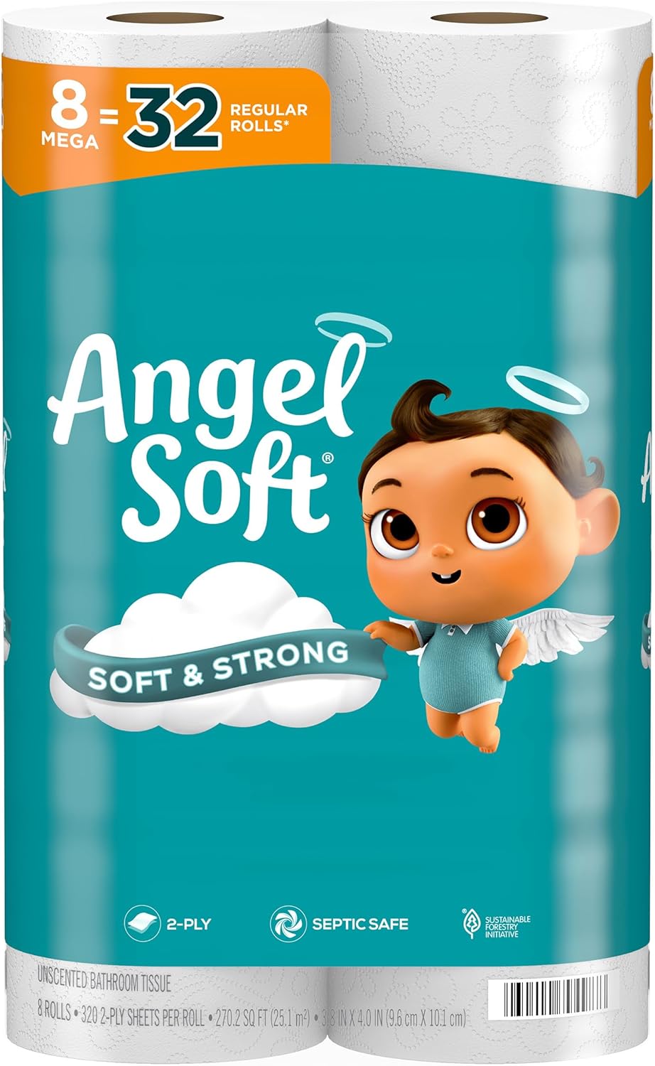 Angel Soft Toilet Paper, 16 Mega Rolls = 64 Regular Rolls, Soft and Strong Toilet Tissue