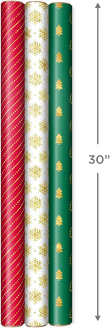 Hallmark Gold Christmas Wrapping Paper Set with Bows, Ribbon & Tags, 3 Rolls (Red, Green, White), 90 Sq Ft – view 3